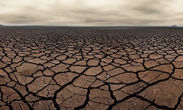 Image similar to panorama of big raindrops flying upwards into the perfect cloudless blue sky from a dried up river in a desolate land, dead trees, blue sky, hot and sunny highly-detailed, elegant, dramatic lighting, artstation, 4k, cinematic landscape, photograph by National Geographic