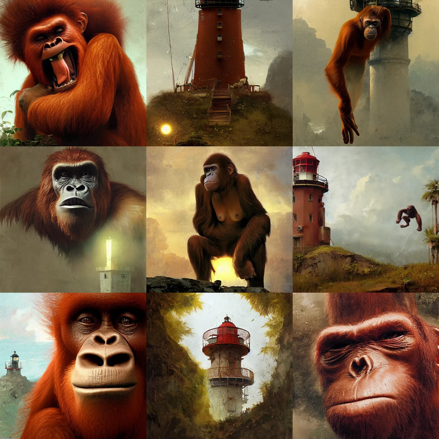 portrait of a red orangutan as king kong climbing on, Stable Diffusion