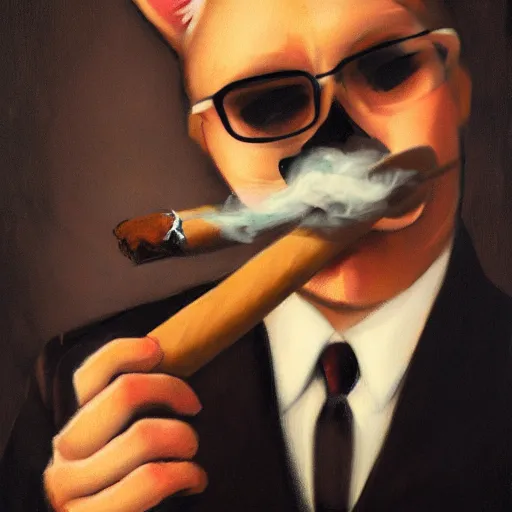 Image similar to cat in suit smoking cigar, portrait,