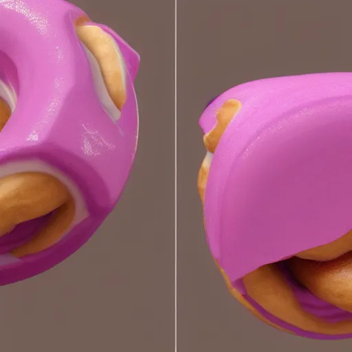 Image similar to a pink haired donut with ears, hyper realistic, unreal engine 5, octane 3 d, render