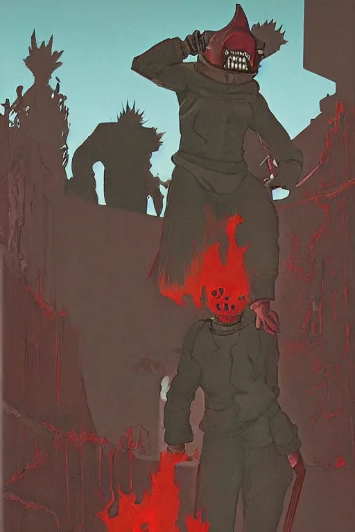 Image similar to scene from dorohedoro by helen lundeberg