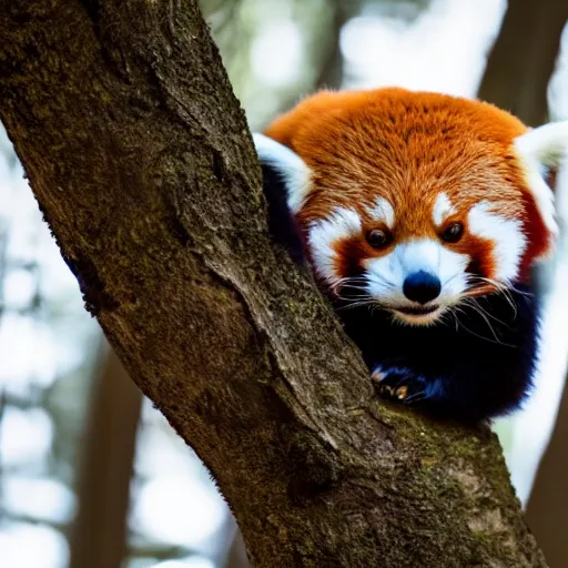 Prompt: a red panda sitting in a tree, hyper realistic, national geographic award winning photo, depth of field