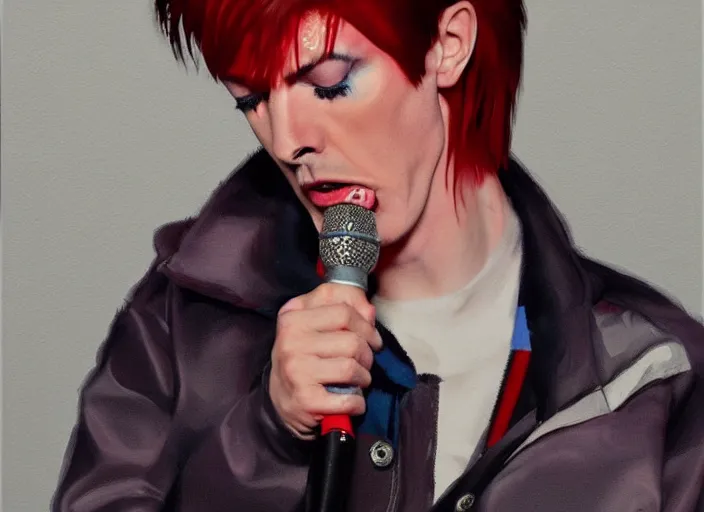 Image similar to Declan Mckenna singing as David Bowie, concept art oil painting by Jama Jurabaev, extremely detailed, brush hard, artstation