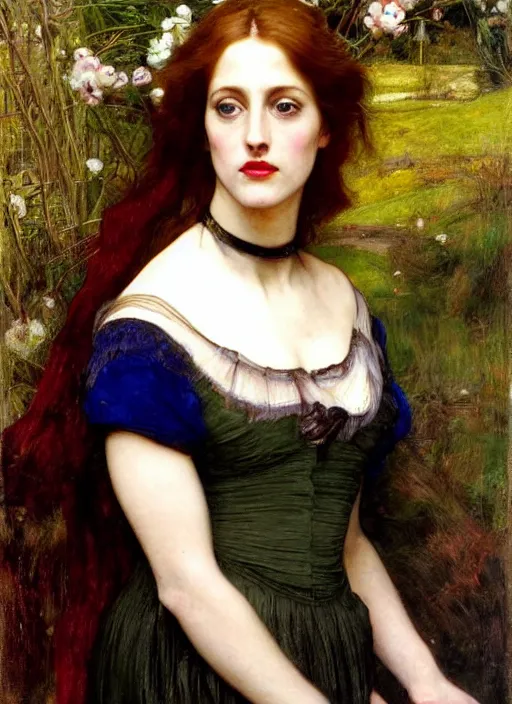 Image similar to a beautiful painting of young gillian anderson by John Everett Millais and Dante Gabriel Rossetti and John Collier and john william waterhouse, pre-raphaelite, detailed, trending on artstation