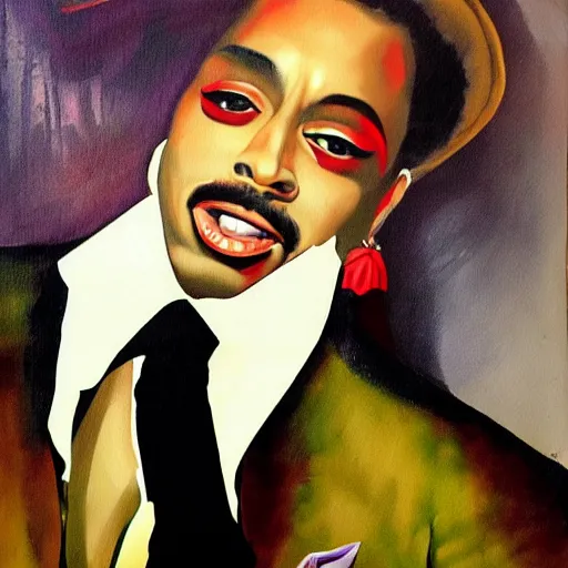 Image similar to a painting of morris day in the style of rolf armstrong.