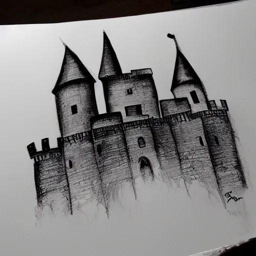 Image similar to a perfect professional ink pen sketch of a castle