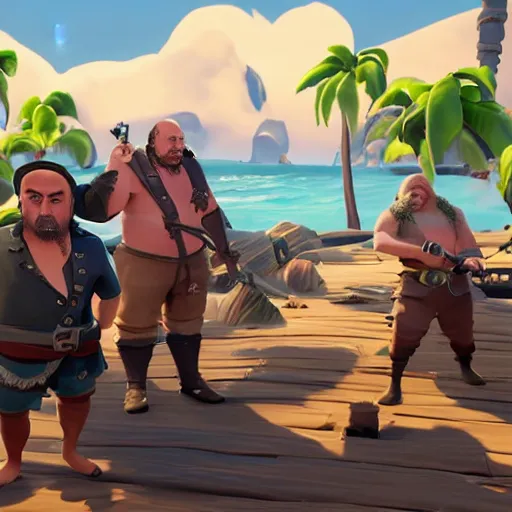 Prompt: in-game screenshot of Danny Devito in Sea of Thieves (2018)