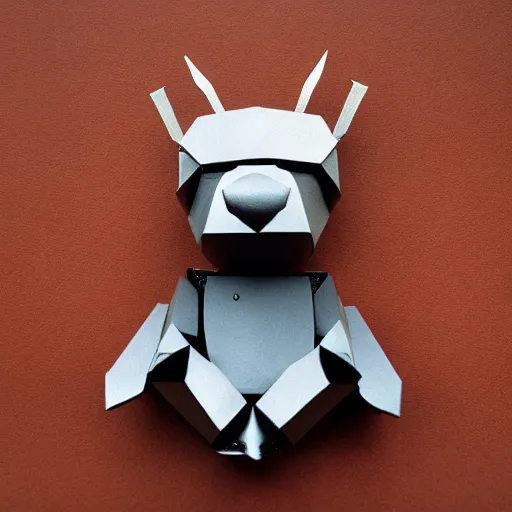 Prompt: a mechanical bear with horns, minimalist style, metal, 3D art