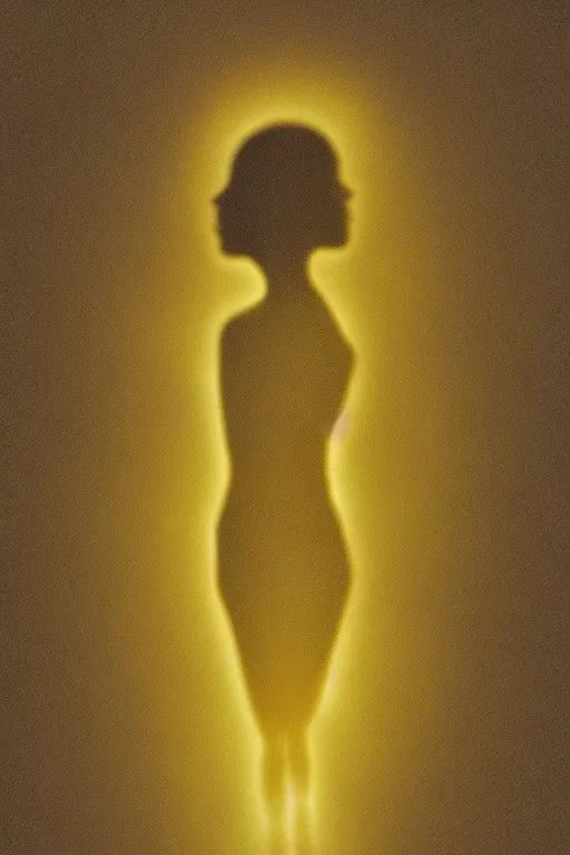 Prompt: human silhouette, large diffused glowing aura, film grain, art by janice sung