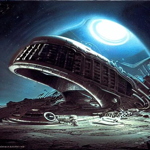 Image similar to crashed spaceship on an abandoned planet giger