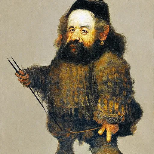 Prompt: dwarf, portrait, painted in style of Rembrandt