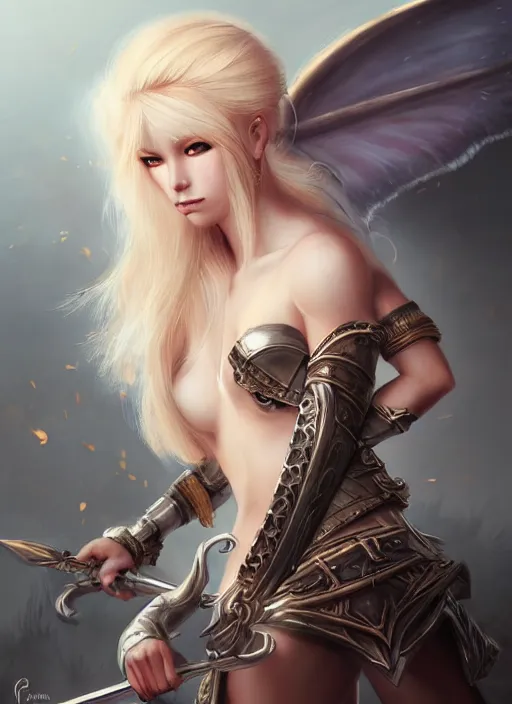 Image similar to blonde combat fairy venizian era, dark fantasy, extremely detailed, sharp focus, portrait, smooth, digital illustration, by rossdraws, frank franzzeta