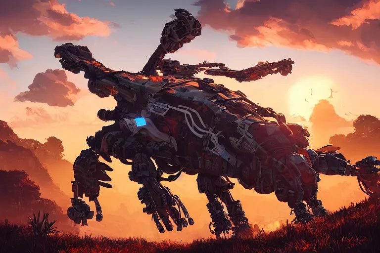 Image similar to burrower machine mecanical creature robot of horizon forbidden west horizon zero dawn radiating a glowing aura global illumination ray tracing hdr fanart arstation by ian pesty and alena aenami artworks in 4 k