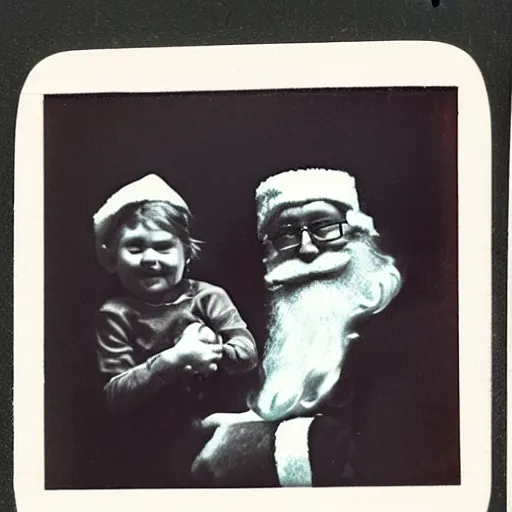 Prompt: santa claus with an evil looking demonic child on his lap, polaroid