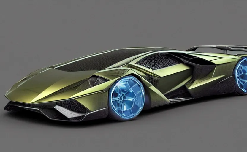Image similar to futuristic concept car by lamborghini, digital art, ultra realistic, ultra detailed, 3D, KeyShot, art by Harald Belker