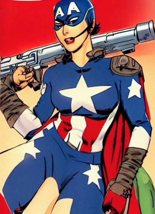 Prompt: arab female captain america. feminist captain america wins wwii. american wwii propaganda poster by masamune shirow, rob liefeld and pixar. gorgeous face. pin up model. overwatch.