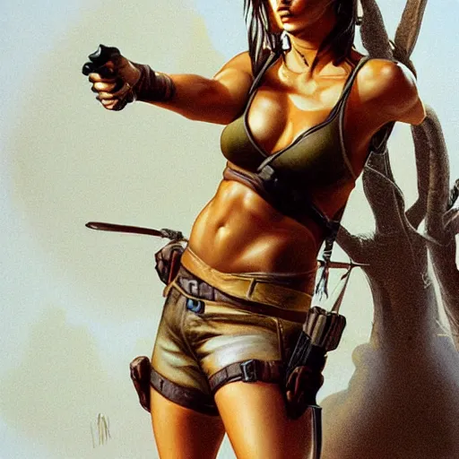 Prompt: Lara Croft in the style of Boris Vallejo