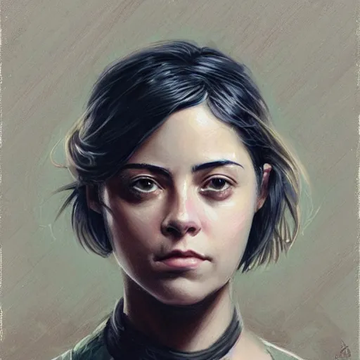 Image similar to portrait of a woman by greg rutkowski, she looks like rosa salazar with military short hair and shaved, impeccable military composure, wearing tactical gear of the galactic alliance, star wars expanded universe, she is about 2 0 years old, highly detailed portrait, digital painting, artstation, concept art, smooth, sharp foccus ilustration, artstation hq