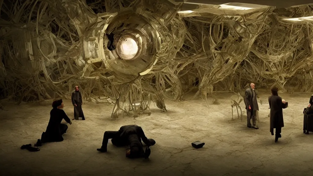 Image similar to the Corbin Project, film still from the movie directed by Denis Villeneuve with art direction by Salvador Dalí, wide lens