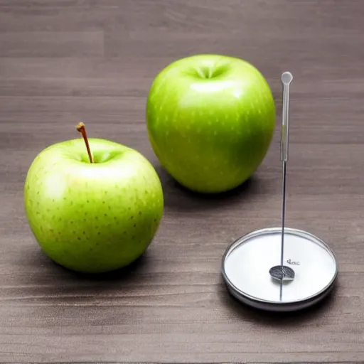 Image similar to set of balance scales with one apple in one side and one onion in the other