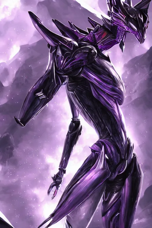 Image similar to bust shot, hyperdetailed realistic elegant beautiful stunning giant robot mecha hot female goddess dragon, sharp spines, sharp metal ears, smooth purple eyes, smooth fuschia skin, smooth silver armor, nebula size, space, epic proportions, epic scale, warframe fanart, macro giantess, furry art, dragon art, goddess art, giantess art, furaffinity, octane