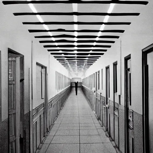 Image similar to high school hallways, mc escher