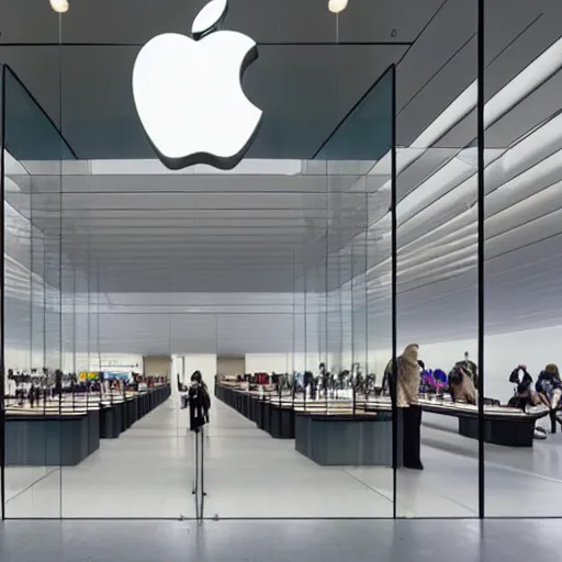 Image similar to marketing photo of an Apple store designed by Saha Hadid,