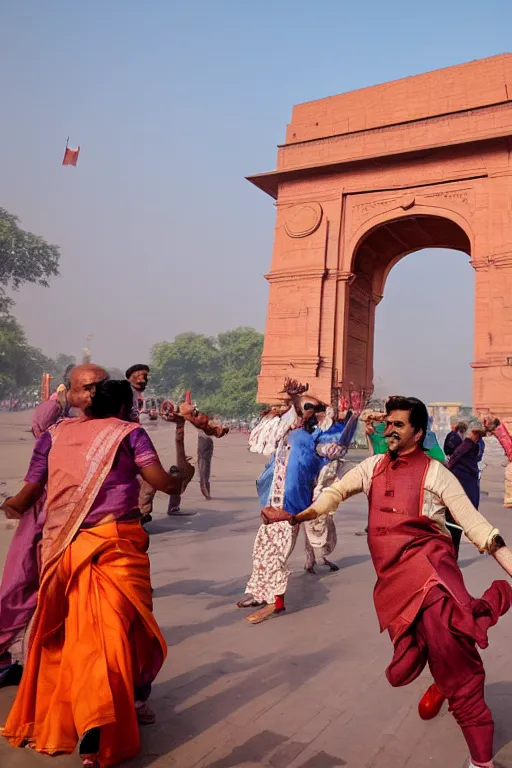 Prompt: narendra modi dancing in india gate closeup, india, detailed, photography alexey kurylev, cinematic