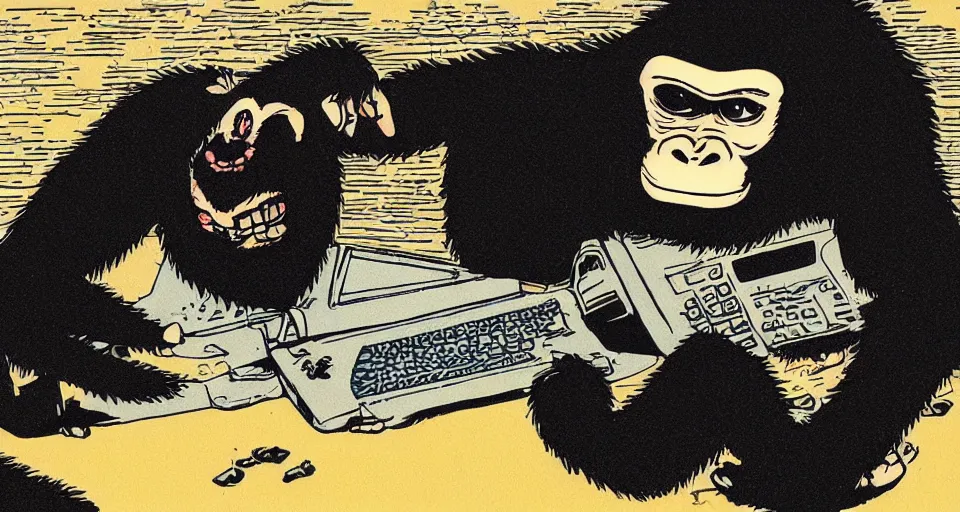 Prompt: an Ape Smashing a Computer