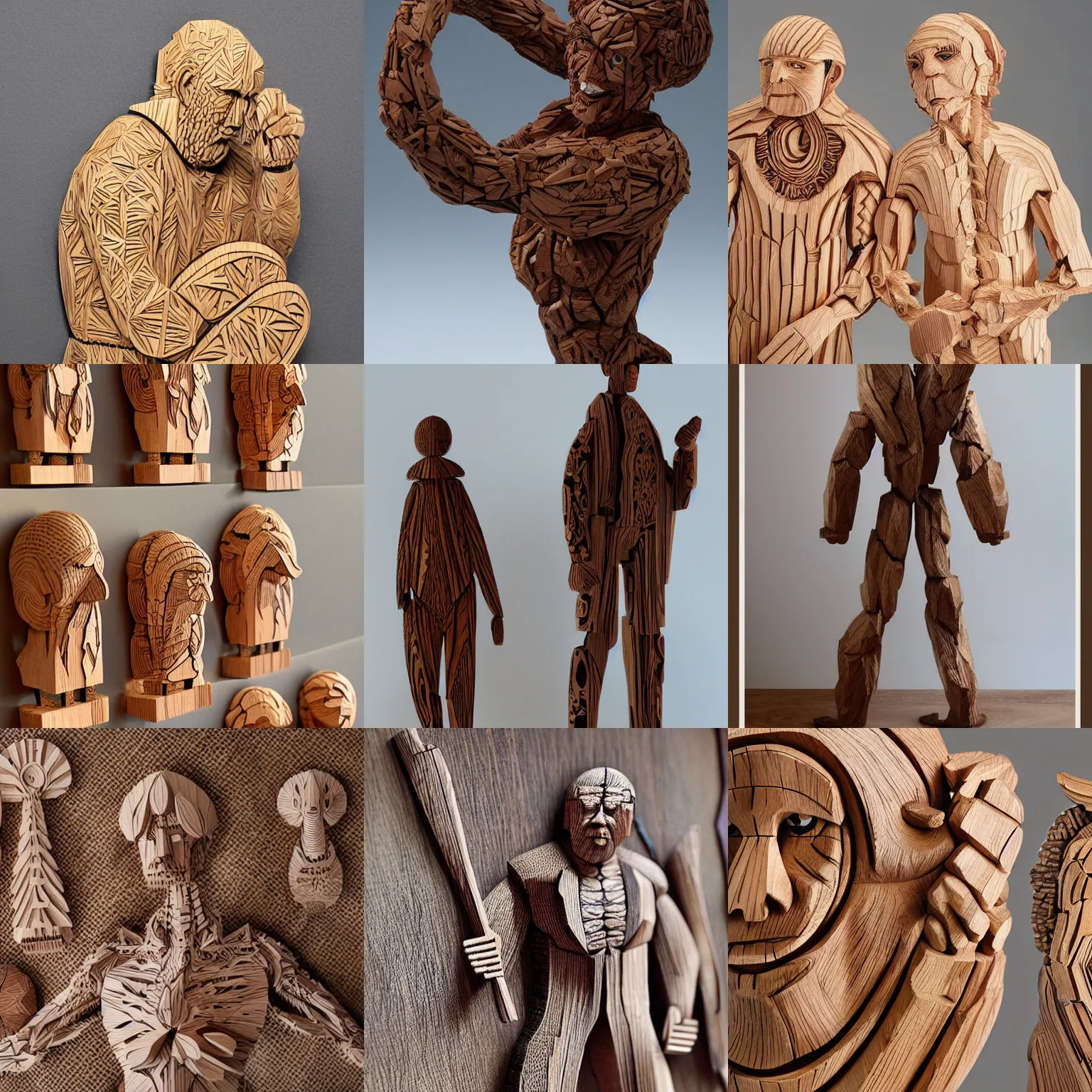 Prompt: meticulously detailed wooden figures