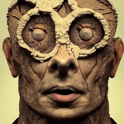 Image similar to Portrait of a man with a face of falling rocks. Claymation. intricate abstract. intricate artwork. nightmare fuel. by Dave McKean. octane render, trending on artstation, greg rutkowski very coherent symmetrical artwork. cinematic, hyper realism, high detail, octane render, 8k, iridescent accents