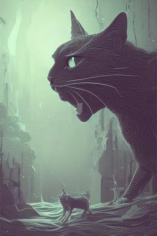 Image similar to demon cat. art by mike winkelmann, vector art, illustration, highly detailed,