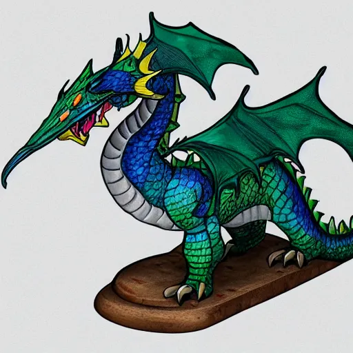 Prompt: hand-painted sculpted isometric dragon, cartoon-style, stylized render, zoomed out view, white background