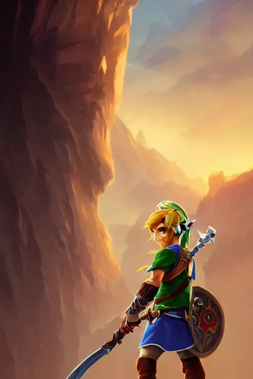 Prompt: link from Zelda, movie poster, highly detailed, digital painting, artstation, concept art, smooth, sharp focus, illustration, cinematic lighting, art by artgerm and Greg rutkowski