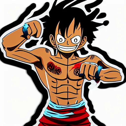 Image similar to die cut sticker, luffy gear 5, splatter paint