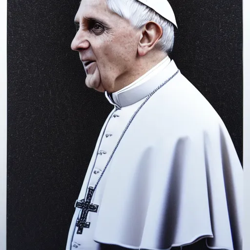 Prompt: portrait of pope pope benedict xvi screen print, high detail 8 k