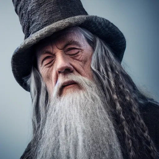 Prompt: portrait of gandalf, eyes closed, covered in smoke, 4 k
