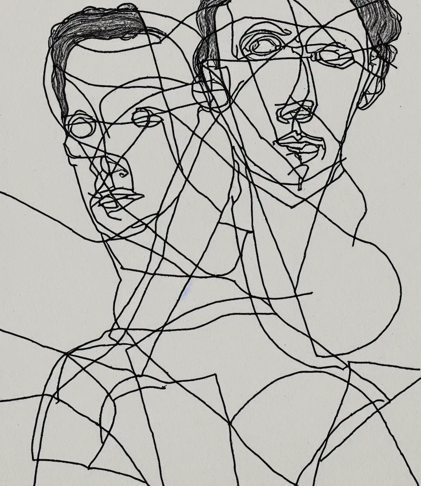 Image similar to minimalist line art portrait of french writer romain rolland, inspired by egon schiele. contour lines, musicality, twirls and curves, strong personality