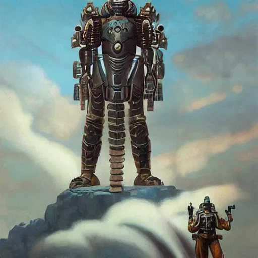 Image similar to soldier in art deco mayan power armor with strange spiral clouds in the background by j. c. leyendecker, barlowe, makoto kobayashi, greg rutkowski, and beksinski