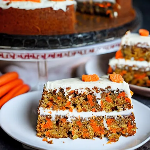 Image similar to carrot cake, award winning carrot cake, sweetened by natural secret ingredients. tastes like the original out of arkansas