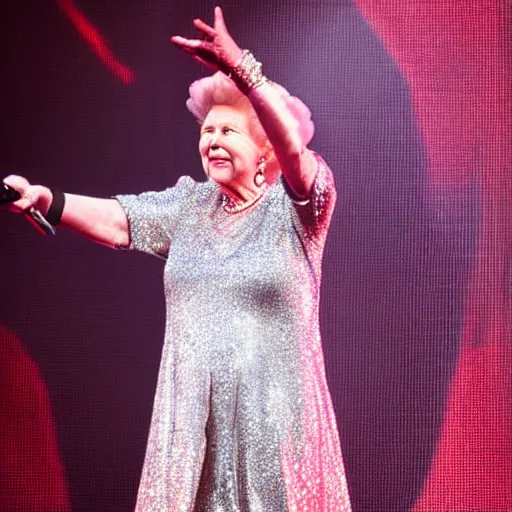 Image similar to queen beatrix performing on her yeezus tour