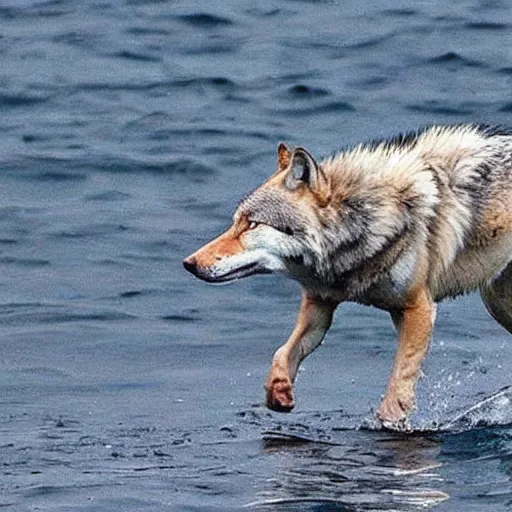 Image similar to Wolf shark chimera, shark with wolfish features, half wolf half shark