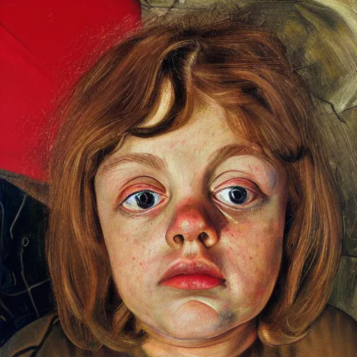 Image similar to high quality high detail painting by lucian freud, hd, high ranking general, big eyes, alizarin crimson, photorealistic lighting