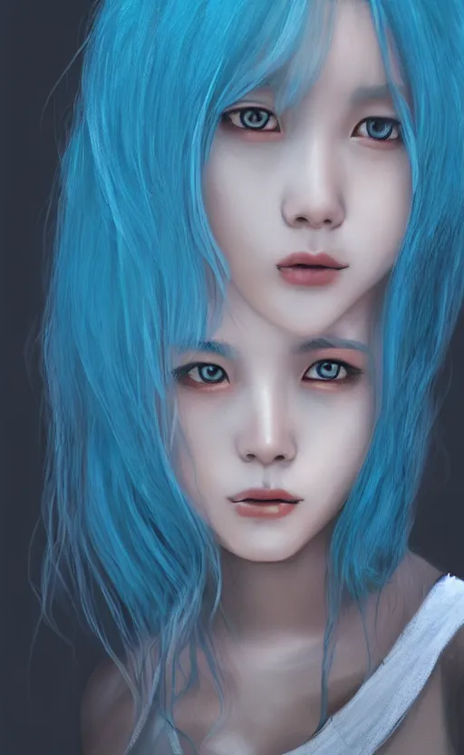 Prompt: girl with blue hair, by Eunji Lee, 4k, digital art, ultra realistic, ultra detailed, concept art, trending on artstation