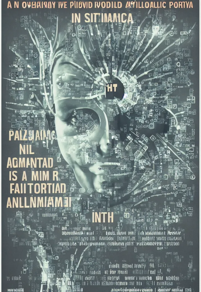 Image similar to a poster for the film about artificial intelligence in the style of polish school of posters