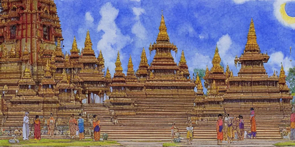 Image similar to jaffna kovil in sri lanka, drawn by hayao miyazaki