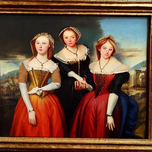 Image similar to oil painting of young ladies in the style of renaissance, dutch golden age