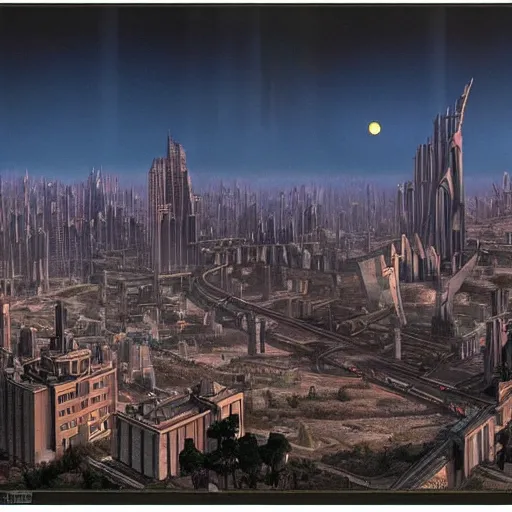 Image similar to terminus city, foundation, asimov, science fiction, cinematic matte painting