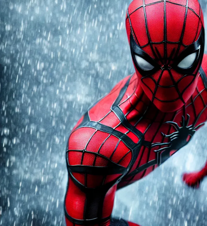 Prompt: cinematic still of jason statham as spiderman, dramatic rain, 8 k