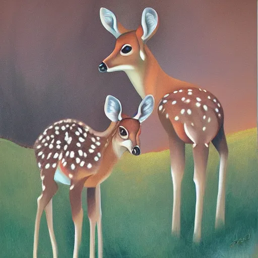 Image similar to painting of two fawns, by georgia o'keefe, deer, romantic, feminine, curvy